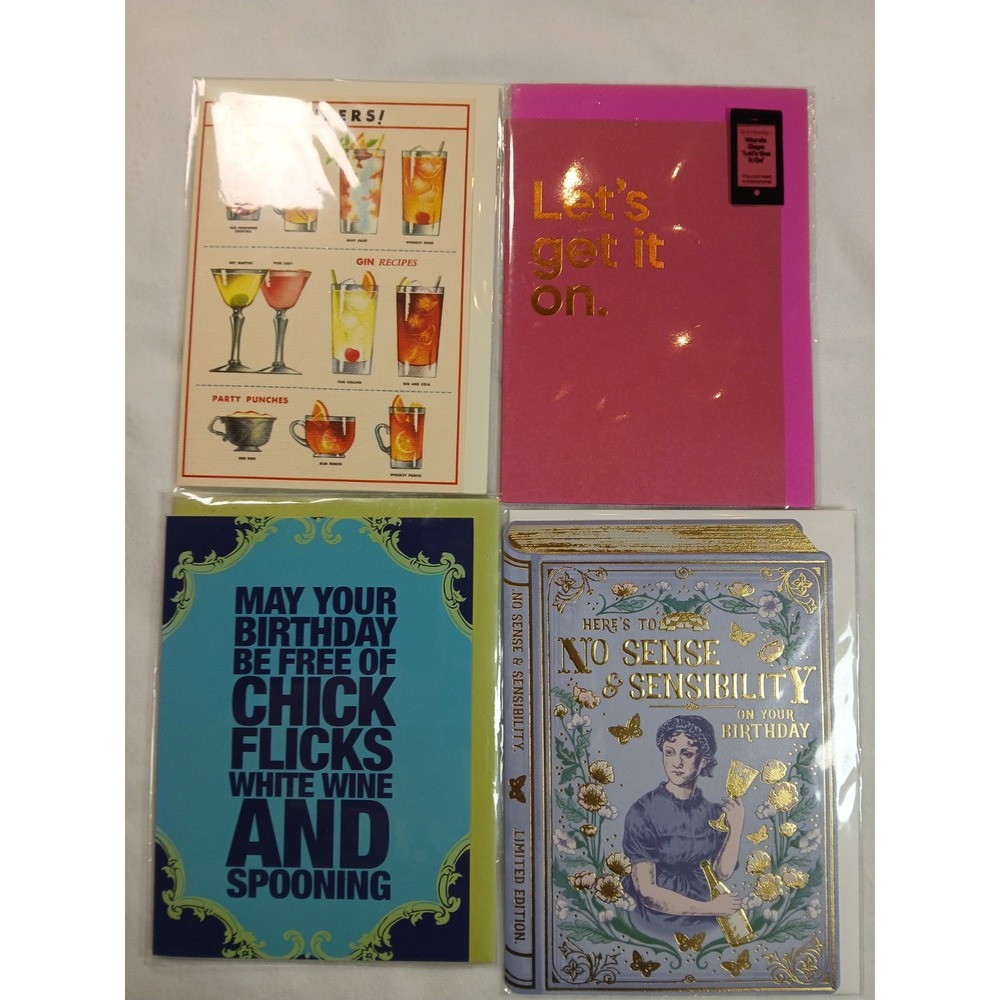 Happy Birthday Card Lot of‎ 4 Adult Themed With Envelopes